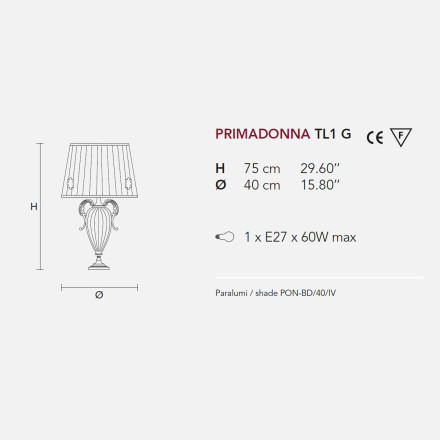 Настольная лампа Masiero Primadonna TL1G G03 / PON/40/IV