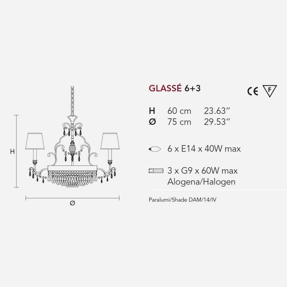 Люстра Masiero Glasse 6+3 V13 / DAM/14/IV Cut crystal