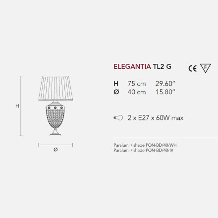 Настольная лампа Masiero Elegantia TL2G G04-G06 / PON/40/WH Half cut glass
