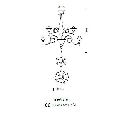 Потолочная люстра Sylcom Dolfin 1380/12+6 D CR.ORO
