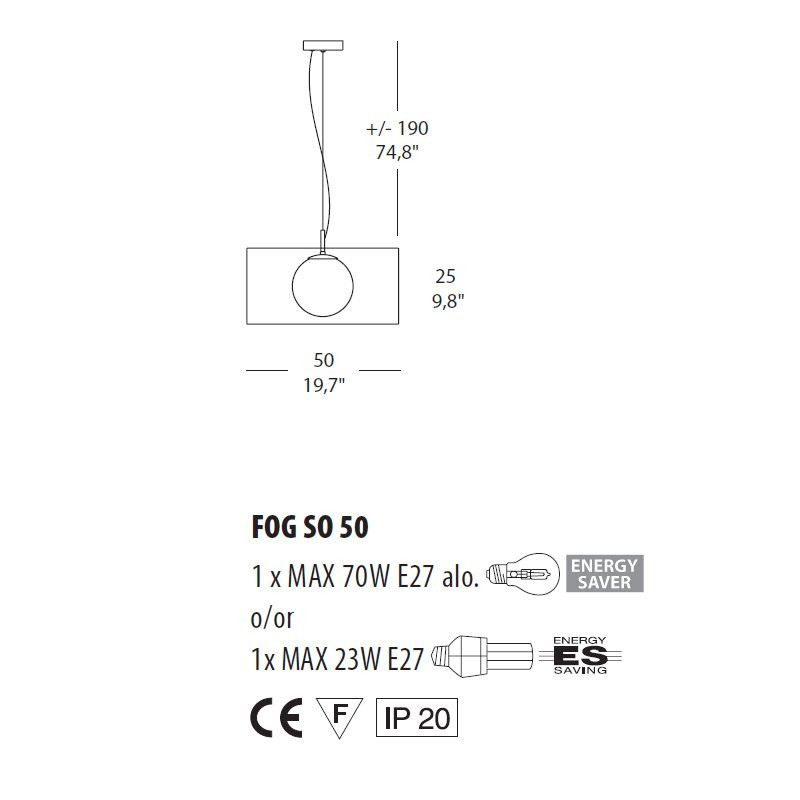 Подвесной светильник Morosini Fog SO 50 0200SO08NOIN