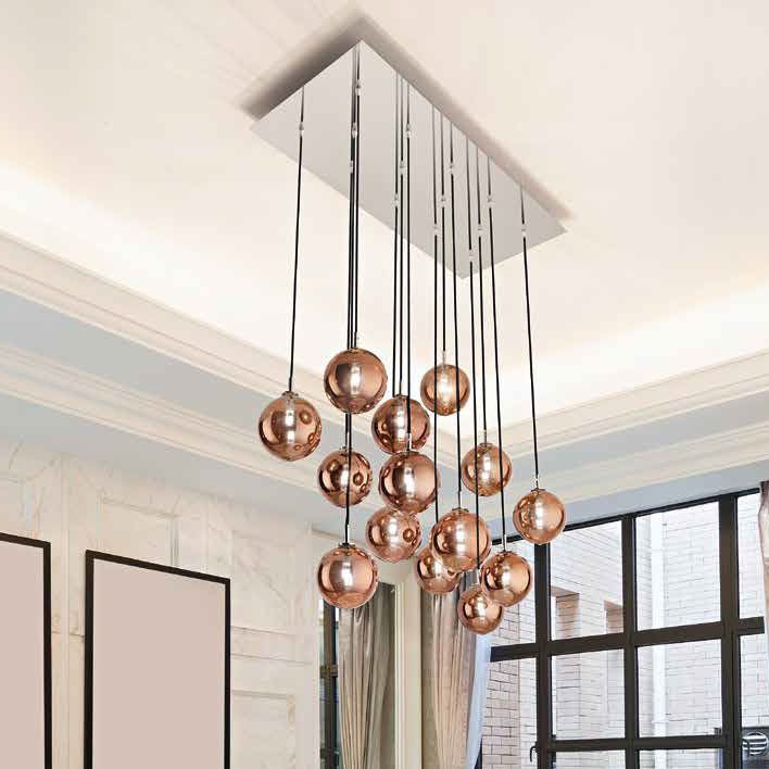 Подвесной светильник Renzo Del Ventisette Ohlala L14555/14 RETT DEC. cromo SFERE BRONZO