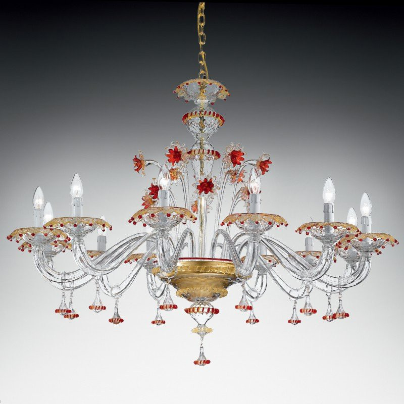 Люстра Vetri Lamp 922/12 Cristallo/Oro 24 Kt./Rosso