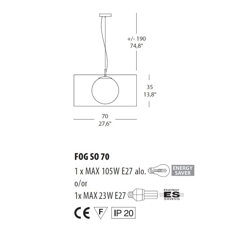 Подвесной светильник Morosini Fog SO 70 0201SO08BIIN