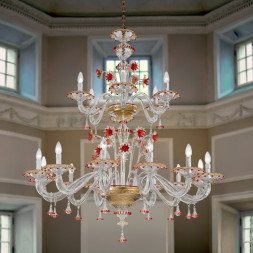 Люстра Vetri Lamp 922/12+6 Cristallo/Oro 24 Kt./Rosso