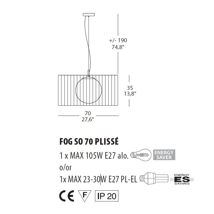 Подвесной светильник Morosini Evi Style Fog Plisse SO70 0211SO08AVIN