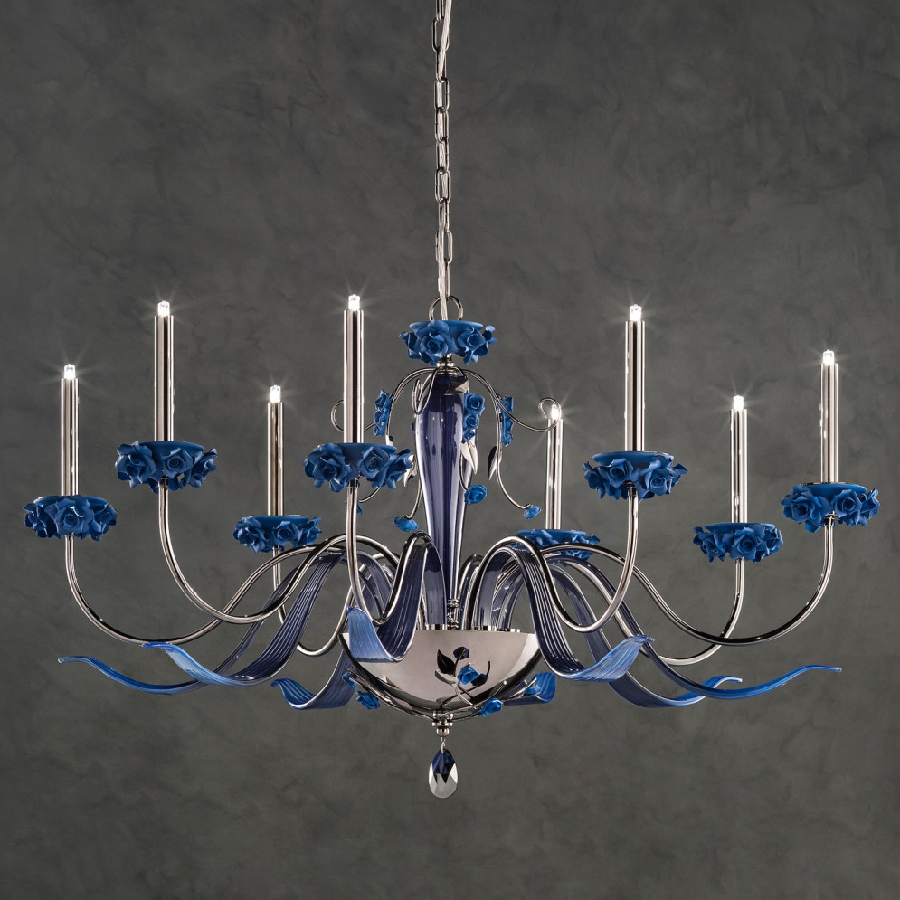 Люстра Euroluce Bora L8 Nichel Blue