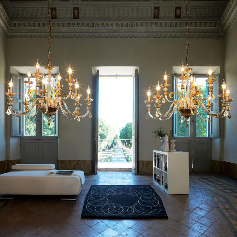 Люстра Euroluce Perseo L8+4 Gold Amber