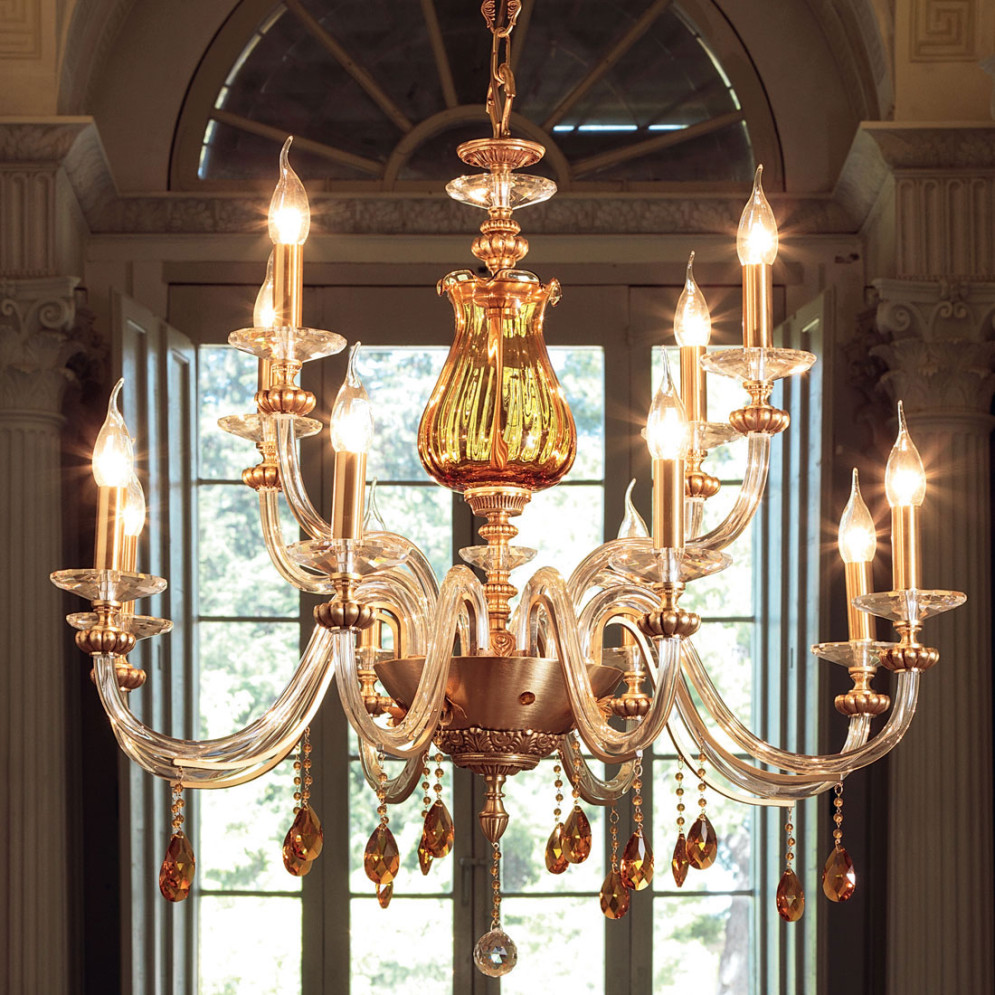 Люстра Euroluce Flora L8+4 gold Amber