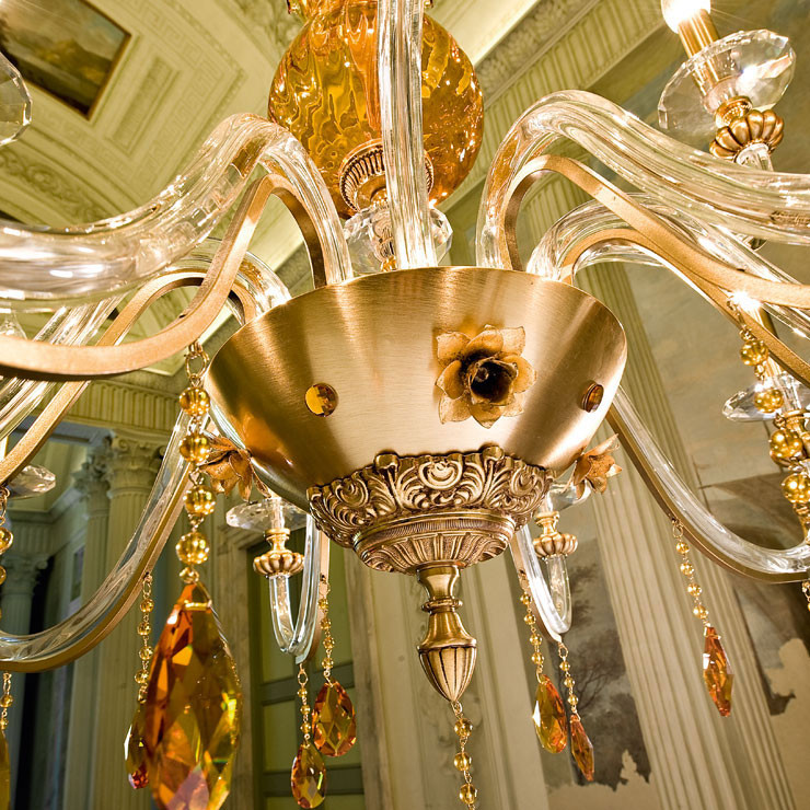 Люстра Euroluce Flora L8+4 gold Amber