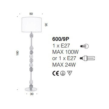 Торшер IDL Charme 600/9P steel ivory tr+green