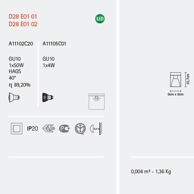 Накладной точечный светильник Fabbian Cubetto White Glass D28 E01 01