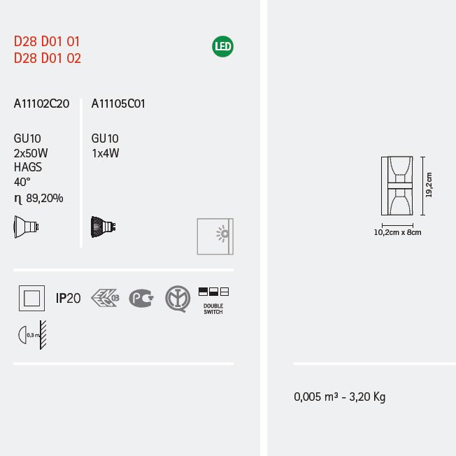 Бра Fabbian Cubetto White Glass D28 D01 01