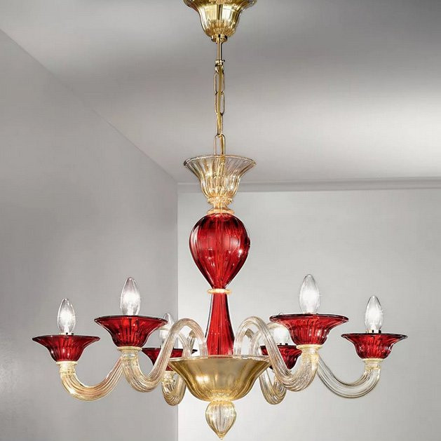 Люстра Vetri Lamp 1155/6 Rosso/Oro 24 Kt
