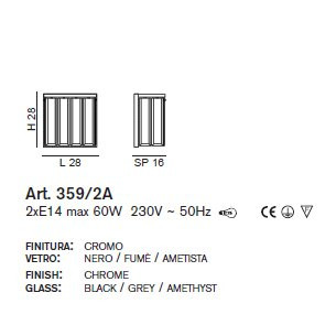 Настенный светильник IDL Roma 359/2A chrome + GREY without engraving