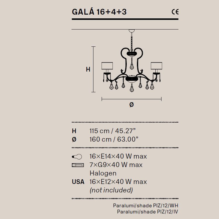 Люстра Masiero Gala 16+4+3 /V13/ PIZ/17/IV