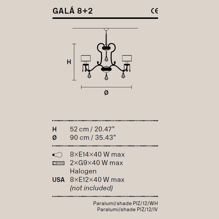 Люстра Masiero Gala 8+2 /V97/ PIZ/17/WH