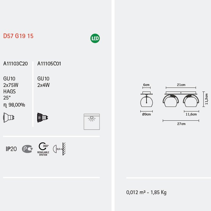 Спот (точечный светильник) Fabbian Beluga Steel D57 G19 15