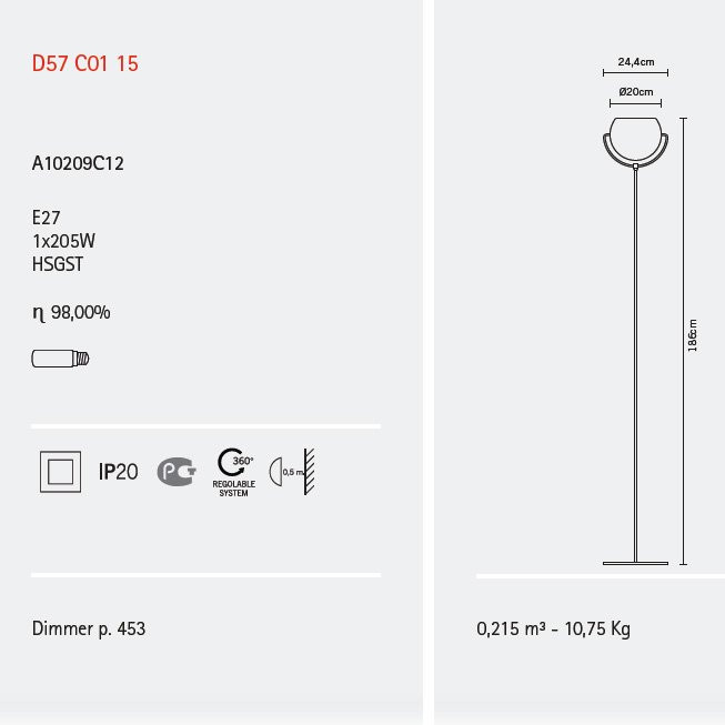 Торшер Fabbian Beluga Steel D57 C01 15