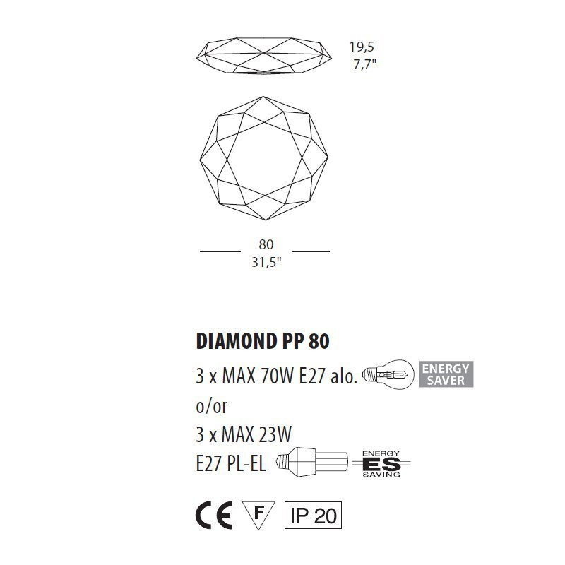 Настенно-потолочный светильник Morosini Diamond PP80 0460PP06BIIN
