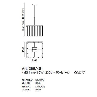 Подвесной светильник IDL Roma 359/4S chrome + GREY without engraving