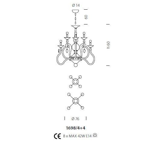 Люстра Sylcom Impero 1698/4+4 ARG AV