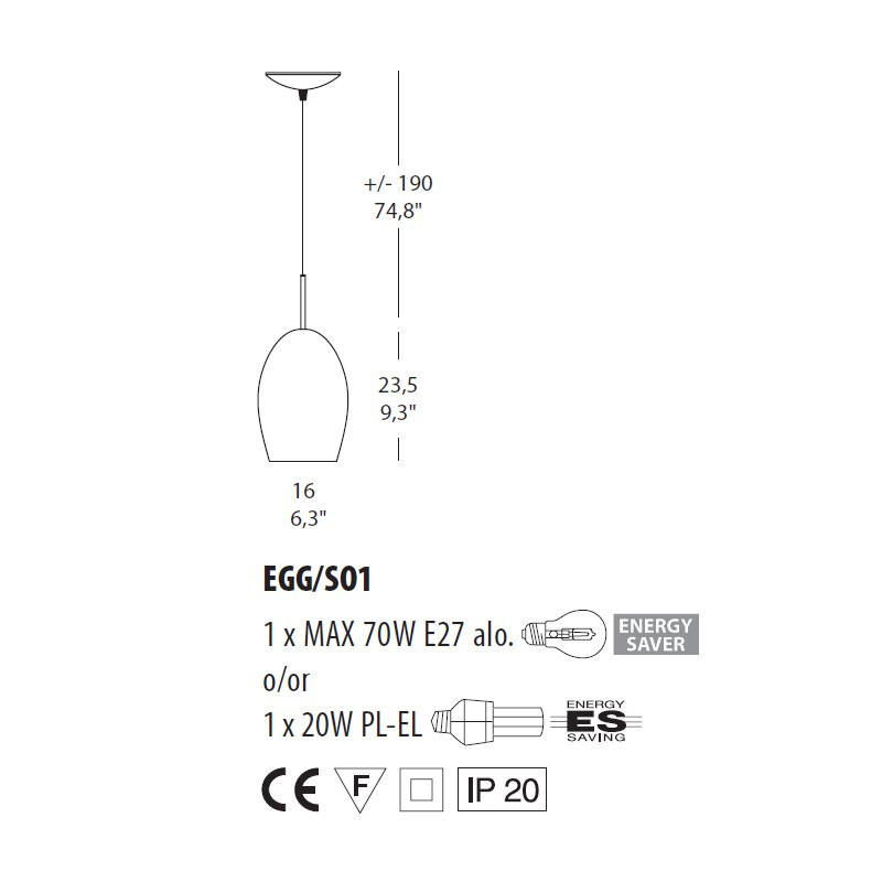 Подвесной светильник Morosini Egg SO1 0160SO04BLIN