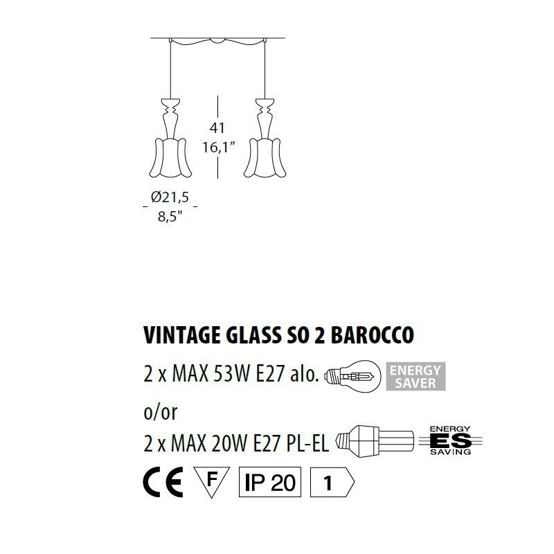 Подвесной светильник Evi Style Vintage glass SO2 Barocco ES0224SO04CC
