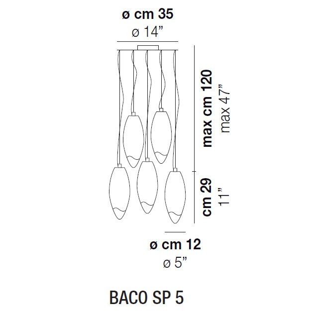 Подвесной светильник Vistosi Baco SP 5 E27 BC/SF NI