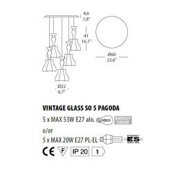 Подвесной светильник Evi Style Vintage glass SO5 Pagoda ES0226SO04SR