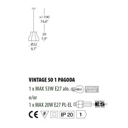 Подвесной светильник Evi Style Vintage SO1 Pagoda OR ES0240SO04OR