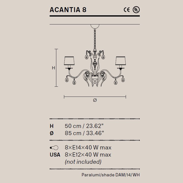 Люстра Masiero Acantia 8 V95 / DAM/14/WH Swarovski elements