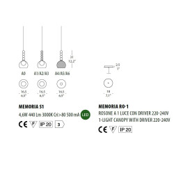 Подвесной светильник Evi Style Memoria S1-A5 / RO1 ES0261SO22A5L3+ES0260RO06