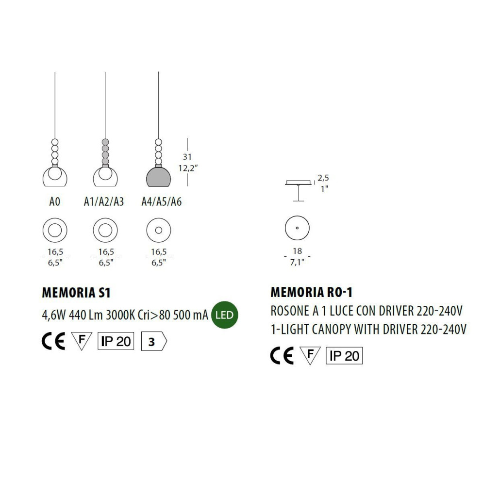 Подвесной светильник Evi Style Memoria S1-A6 / RO1 ES0261SO29A6L3+ES0260RO06