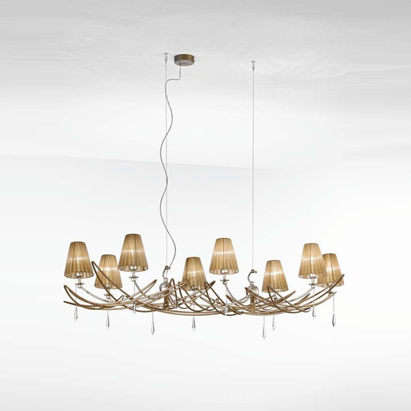 Люстра IDL Flame 524/8R antique bronze+nickel brown organza