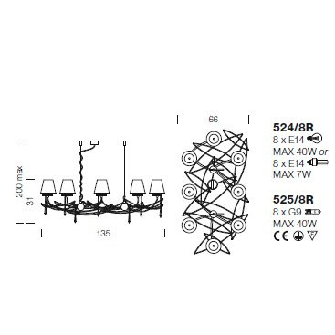 Люстра IDL Flame 524/8R antique bronze+nickel brown organza